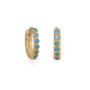 14 Karat Gold Plated Turquoise CZ Hoop Earrings